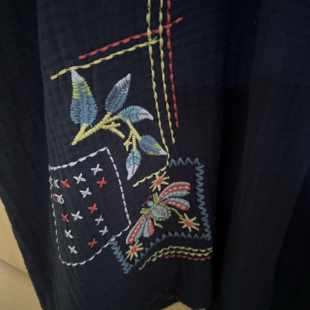 Johnny Was Biya Zeke Blouse Gauze Size Small Tunic Top Navy Blue Boho NWT! - Picture 7 of 9